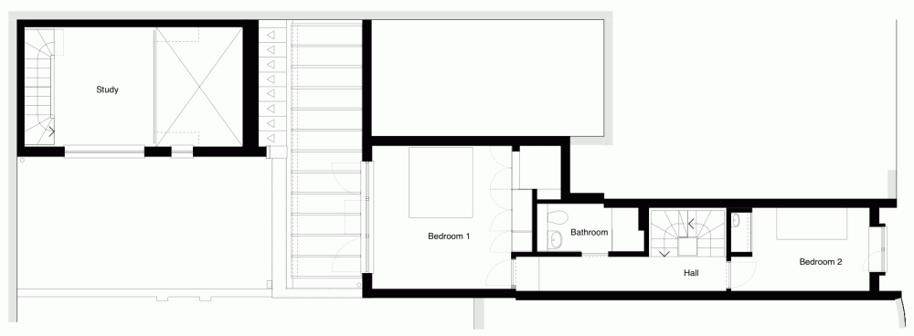 Nhà ống / nhà phố mặt tiền 2.3m - Mặt bằng lầu 1: các phòng ngủ được bố trí tận dụng nơi thoáng, sáng